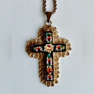 Italian mosaic cross necklace